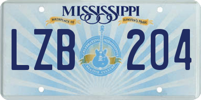 MS license plate LZB204
