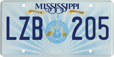 MS license plate LZB205