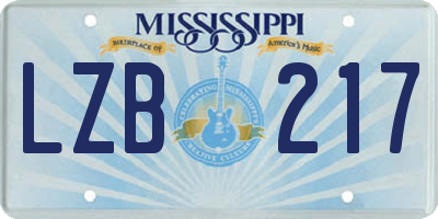 MS license plate LZB217