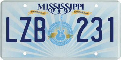 MS license plate LZB231