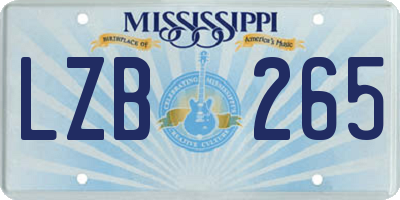 MS license plate LZB265