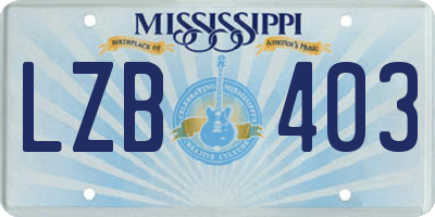 MS license plate LZB403