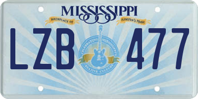 MS license plate LZB477