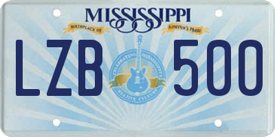 MS license plate LZB500
