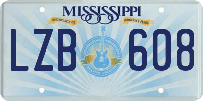 MS license plate LZB608