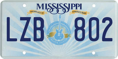 MS license plate LZB802