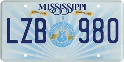 MS license plate LZB980