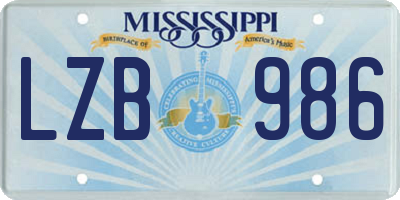 MS license plate LZB986