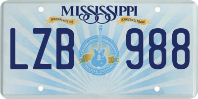 MS license plate LZB988