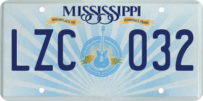 MS license plate LZC032
