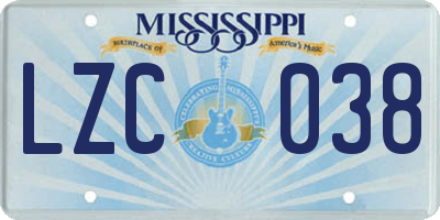 MS license plate LZC038