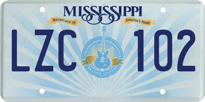 MS license plate LZC102