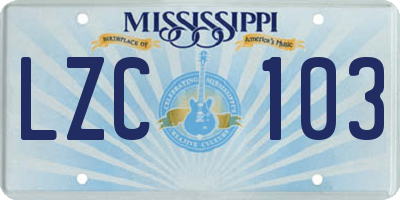 MS license plate LZC103