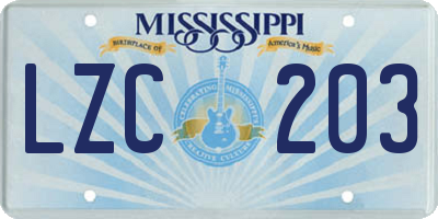 MS license plate LZC203
