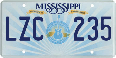 MS license plate LZC235