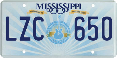 MS license plate LZC650