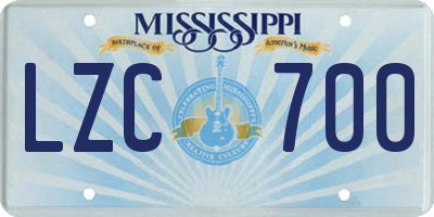 MS license plate LZC700