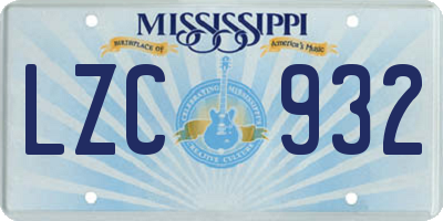 MS license plate LZC932