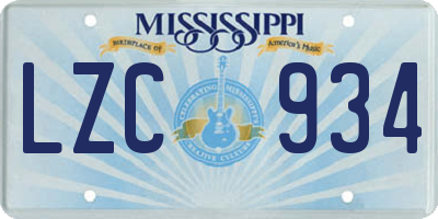 MS license plate LZC934