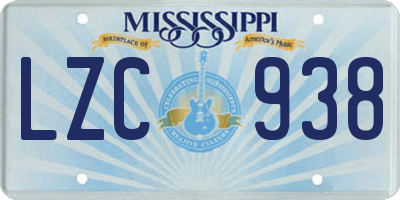 MS license plate LZC938