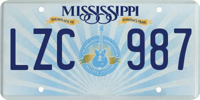 MS license plate LZC987