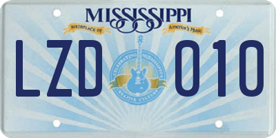 MS license plate LZD010