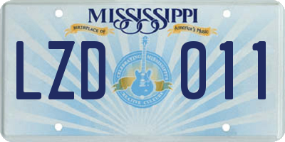 MS license plate LZD011