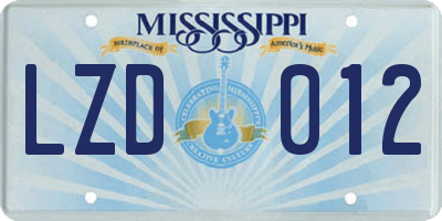 MS license plate LZD012