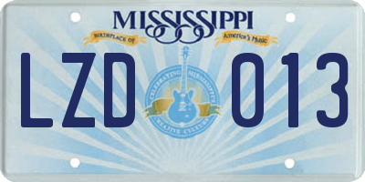 MS license plate LZD013