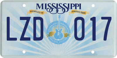 MS license plate LZD017