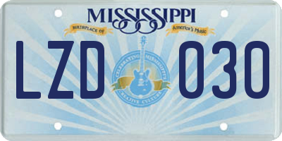 MS license plate LZD030