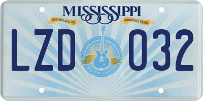 MS license plate LZD032