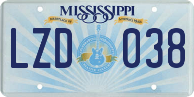 MS license plate LZD038