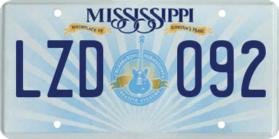 MS license plate LZD092