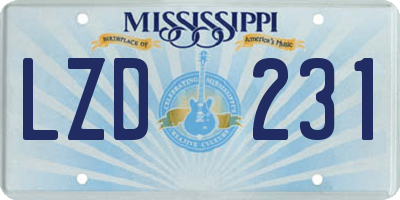 MS license plate LZD231