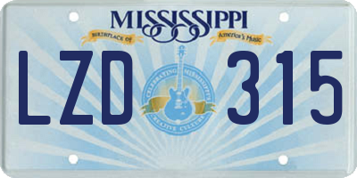 MS license plate LZD315