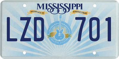 MS license plate LZD701