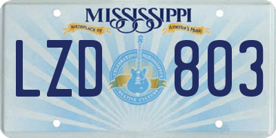 MS license plate LZD803