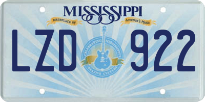 MS license plate LZD922
