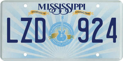 MS license plate LZD924