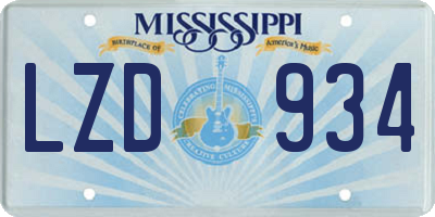 MS license plate LZD934
