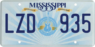 MS license plate LZD935