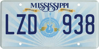 MS license plate LZD938