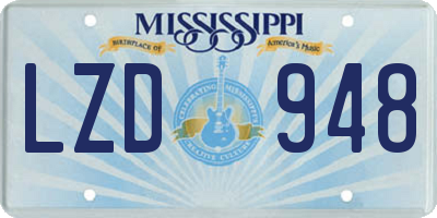 MS license plate LZD948