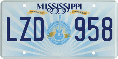 MS license plate LZD958