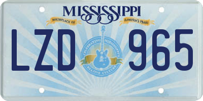 MS license plate LZD965