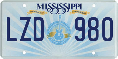 MS license plate LZD980
