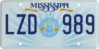 MS license plate LZD989