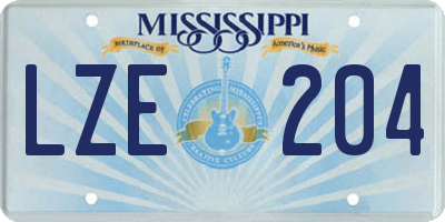 MS license plate LZE204