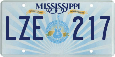 MS license plate LZE217